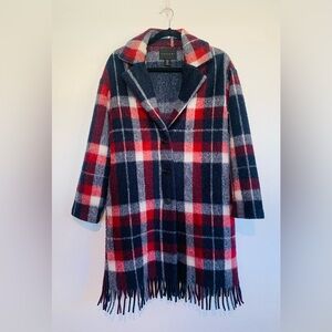 Wool Tahari Plaid Coat - Red/White/Blue